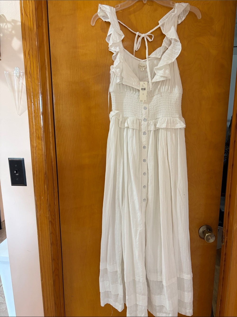 Pilcro White Ruffled Button-Front Maxi Dress